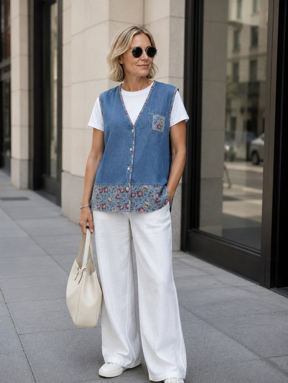 New Look Denim Floral Button-Up Vest Sz Xl Cottagecore